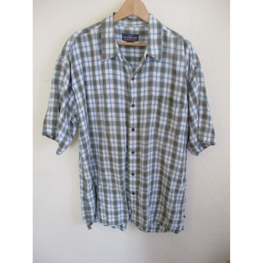 Moose Creek 100% Linen Casual Plaid Shirt Size XXL